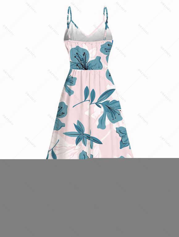 Robe de vacances en dentelle ajourée à imprimé floral azalée et fente - Rose clair XXXXXL | US 20