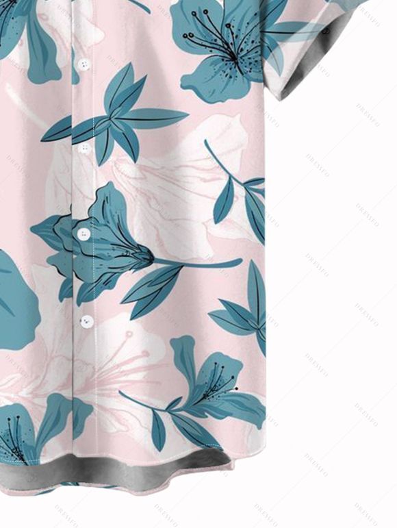 Chemise de vacances pour homme, imprimé floral azalée, chemise boutonnée - Rose clair 5XL