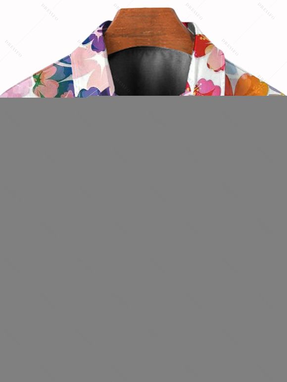 Chemise de vacances pour homme, style aquarelle, imprimé hibiscus, boutonnée - Rose clair 5XL