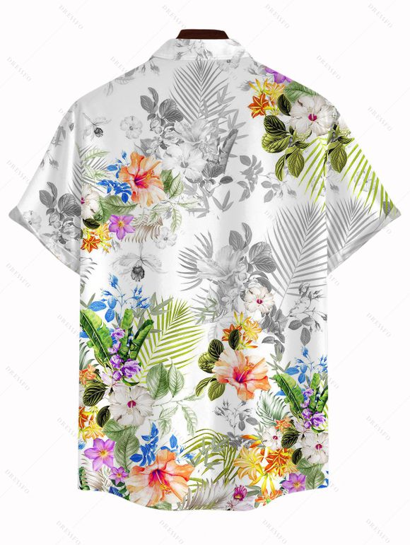 Chemise hawaïenne pour homme, imprimé feuilles d'hibiscus, boutonnée, idéale pour les vacances - Blanc 5XL