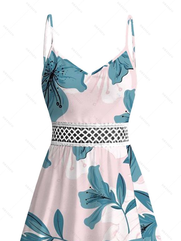 Vacation Couple Outfit Azalea Floral Print Lace Hollow Out Slit Dress and Shirt Set - Rose clair S | US 4