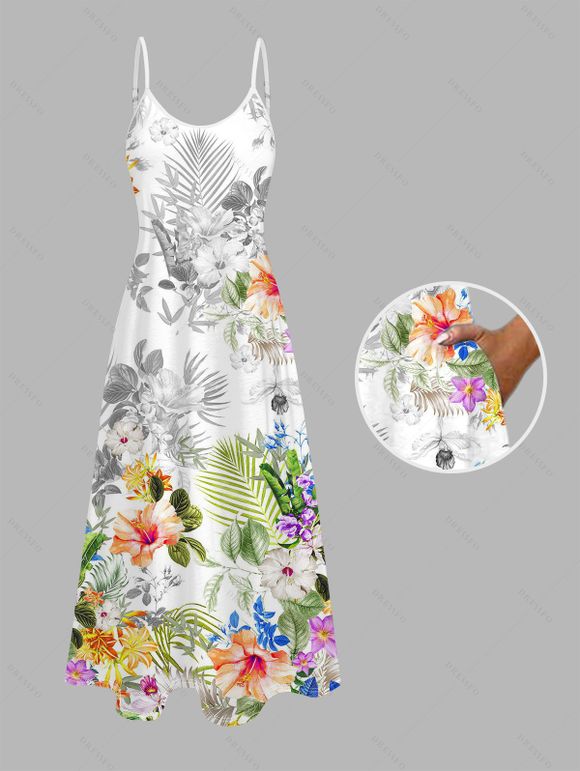 Hawaiian Couple Outfit Hibiscus Leaf Print Spaghetti Strap Long Dress and Shirt Set - Blanc S | US 4