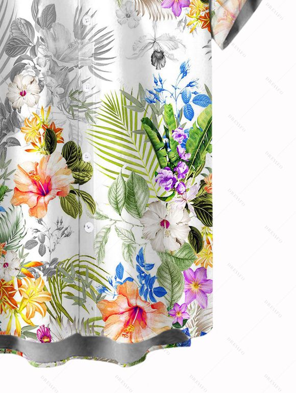 Hawaiian Couple Outfit Hibiscus Leaf Print Spaghetti Strap Long Dress and Shirt Set - Blanc S | US 4