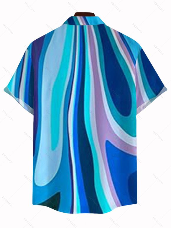 Chemise de vacances pour homme, motif abstrait fluide à tourbillons de couleurs, chemise boutonnée - Bleu 5XL