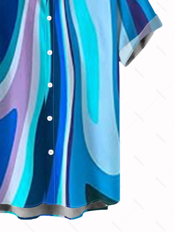Chemise de vacances pour homme, motif abstrait fluide à tourbillons de couleurs, chemise boutonnée - Bleu 5XL