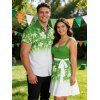 St. Patrick's Day Lucky Clover Print Belted Mini Dress And Short Sleeve Shirt Matching Outfit