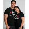 Valentine's Day Couple Outfit Crown Heart Letter Print T-shirt Set - Noir S | US 4