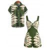 Vacation Couple Outfit Tropical Leaf Silhouette Print Twisted Romper and Shirt Set - PLANT GREEN S | US 4