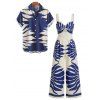 Vacation Couple Outfit Tropical Leaf Silhouette Print Twisted Wide Leg Jumpsuit and Shirt Set - Bleu profond S | US 4