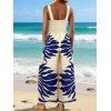 Vacation Couple Outfit Tropical Leaf Silhouette Print Twisted Wide Leg Jumpsuit and Shirt Set - Bleu profond S | US 4