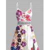 Vacation Couple Outfit Watercolor Hibiscus Print Lace Hollow Out Slit Dress and Shirt Set - Rose clair S | US 4