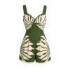 Vacation Couple Outfit Tropical Leaf Silhouette Print Twisted Romper and Shirt Set - PLANT GREEN S | US 4