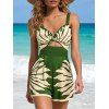 Vacation Couple Outfit Tropical Leaf Silhouette Print Twisted Romper and Shirt Set - PLANT GREEN S | US 4