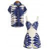 Vacation Couple Outfit Tropical Leaf Silhouette Print Twisted Romper and Shirt Set - Bleu profond S | US 4