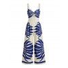Vacation Couple Outfit Tropical Leaf Silhouette Print Twisted Wide Leg Jumpsuit and Shirt Set - Bleu profond S | US 4