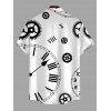Chemise décontractée pour homme à imprimé engrenages et horloges, boutonnée - Noir 5XL