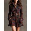 Robe vintage à carreaux, boutonnée sur le devant, poche, manches longues, ceinture - multicolor XXL | US 12