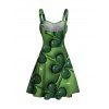 St.Patrick's Day Couple Outfit 3D Four-Leaf Clover Pattern Ruched Bust Dress and Shirt Set - PLANT GREEN S | US 4
