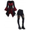 Gothic Outfit Colorblock Skull Lace Up Handkerchief Hem Top and Pants Set - Noir S | US 4
