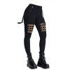 Gothic Outfit Colorblock Skull Lace Up Handkerchief Hem Top and Pants Set - Noir S | US 4