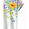 Chemise de vacances pour homme, imprimé aquarelle de fleurs sauvages et de feuilles, à boutons - Blanc 5XL