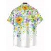 Chemise de vacances pour homme, imprimé aquarelle de fleurs sauvages et de feuilles, à boutons - Blanc 5XL