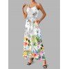 Robe hawaïenne à imprimé feuilles d'hibiscus et bretelles spaghetti, robe de vacances longue - Blanc XXXXXL | US 20