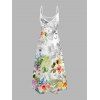 Robe hawaïenne à imprimé feuilles d'hibiscus et bretelles spaghetti, robe de vacances longue - Blanc XXXXXL | US 20