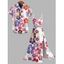 Vacation Couple Outfit Watercolor Hibiscus Print Lace Hollow Out Slit Dress and Shirt Set - Rose clair S | US 4
