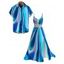 Vacation Couple Outfit Abstract Fluid Swirl Pattern Hollow Out Slit Dress and Shirt Set - Bleu S | US 4