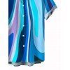 Vacation Couple Outfit Abstract Fluid Swirl Pattern Hollow Out Slit Dress and Shirt Set - Bleu S | US 4