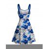 Robe de vacances texturée bleue à imprimé floral et ceinture froncée - Bleu profond XXXXXL | US 20