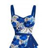 Robe de vacances texturée bleue à imprimé floral et ceinture froncée - Bleu profond XXXXXL | US 20
