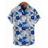 Chemise de vacances pour homme, texture bleue, imprimé floral, boutonnée - Bleu 5XL