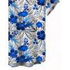 Chemise de vacances pour homme, texture bleue, imprimé floral, boutonnée - Bleu 5XL