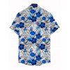 Chemise de vacances pour homme, texture bleue, imprimé floral, boutonnée - Bleu 5XL