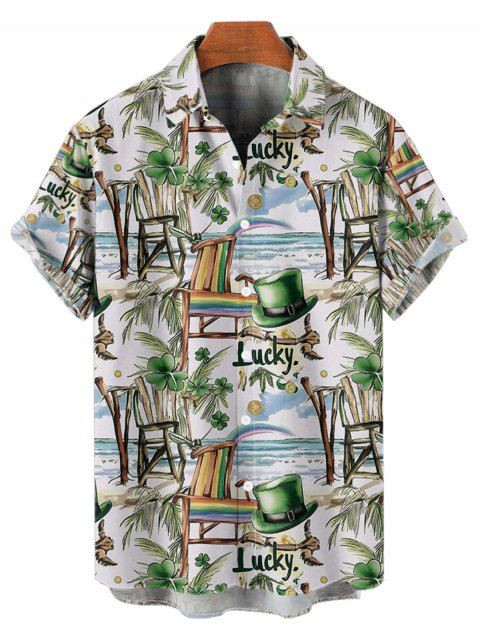 Chemise homme pour la Saint-Patrick, imprimé tropical porte-bonheur, boutonnée