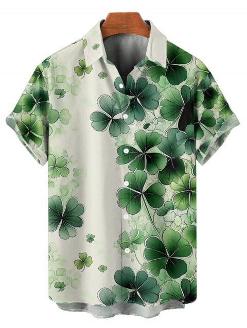 Chemise homme pour la Saint-Patrick, imprimé trèfle porte-bonheur aquarelle, boutonnée