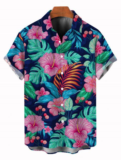 Chemise de vacances pour homme à motif floral tropical hibiscus monstera, chemise boutonnée