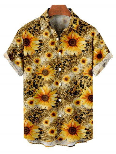 Chemise de vacances pour homme, imprimé léopard et tournesol, à boutons