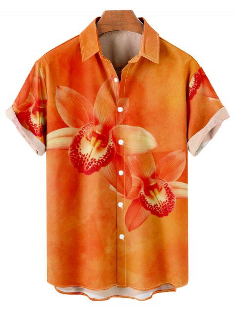 Chemise de vacances pour homme, imprimé floral tropical orchidée, boutonnée