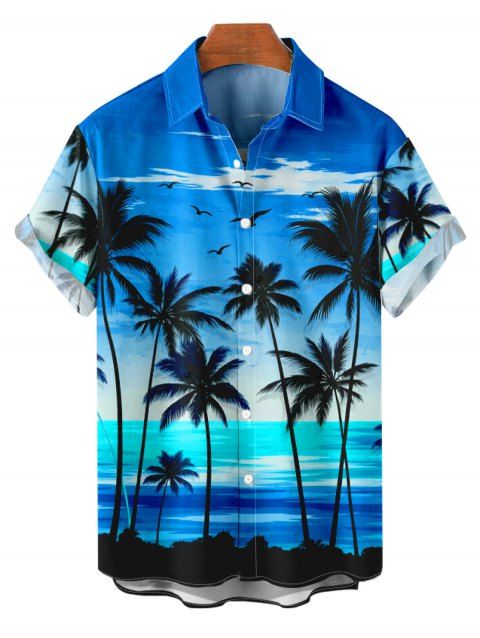Chemise de vacances pour homme, imprimé coucher de soleil tropical avec cocotiers, chemise boutonnée