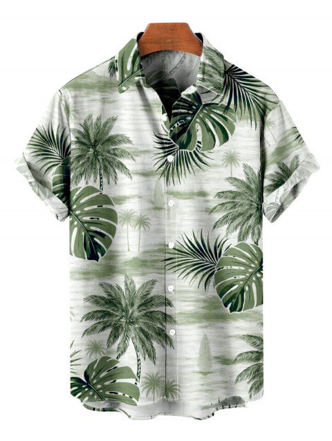 Chemise de vacances pour homme à imprimé feuilles de cocotier et de monstera, boutonnée