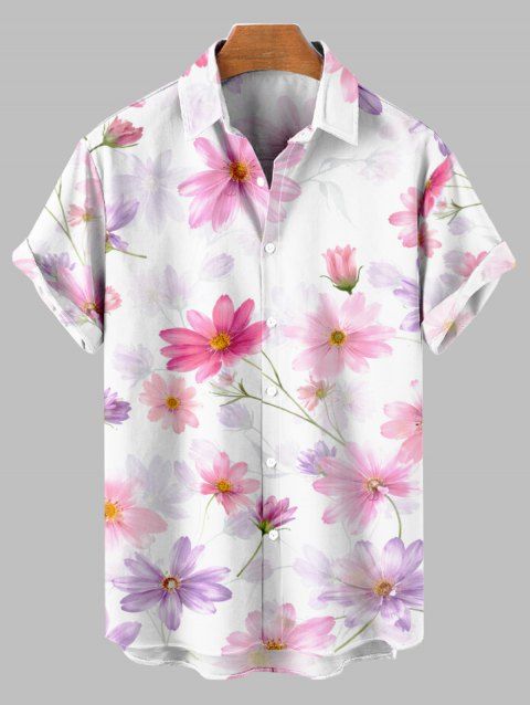 Chemise de vacances pour homme, imprimé floral aquarelle cosmos, chemise boutonnée