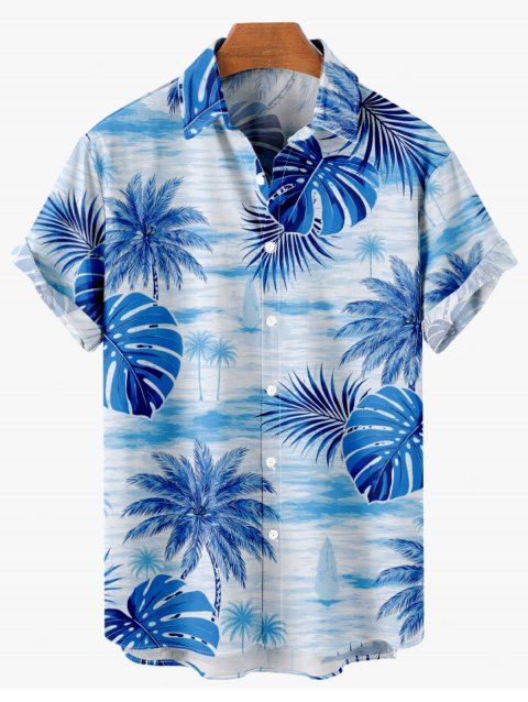 Chemise de vacances pour homme à imprimé feuilles de cocotier et de monstera, boutonnée