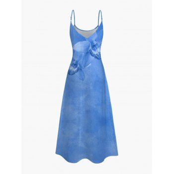 Vacation Couple Outfit Tropical Orchid Floral Print Pocket Long Dress and Shirt Set