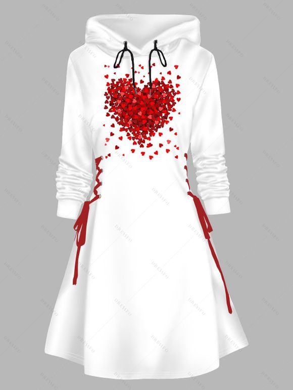 Robe à capuche à imprimé cœurs et lacets pour la Saint-Valentin - Blanc XXL | US 14