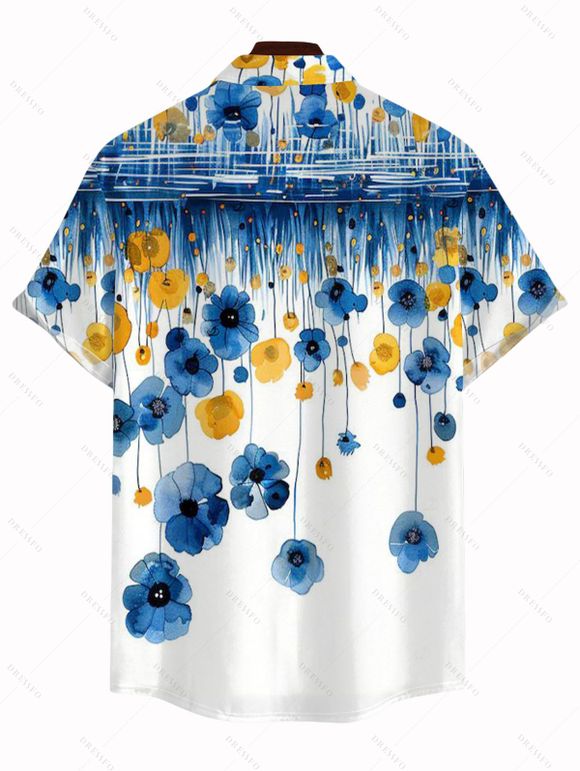Chemise de vacances pour homme à motif floral ombré de coquelicots, chemise boutonnée - Bleu M