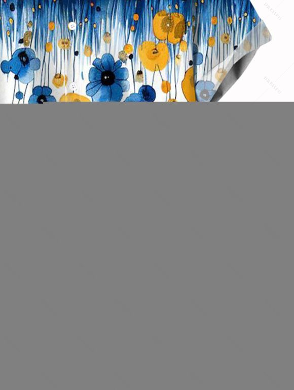 Chemise de vacances pour homme à motif floral ombré de coquelicots, chemise boutonnée - Bleu M