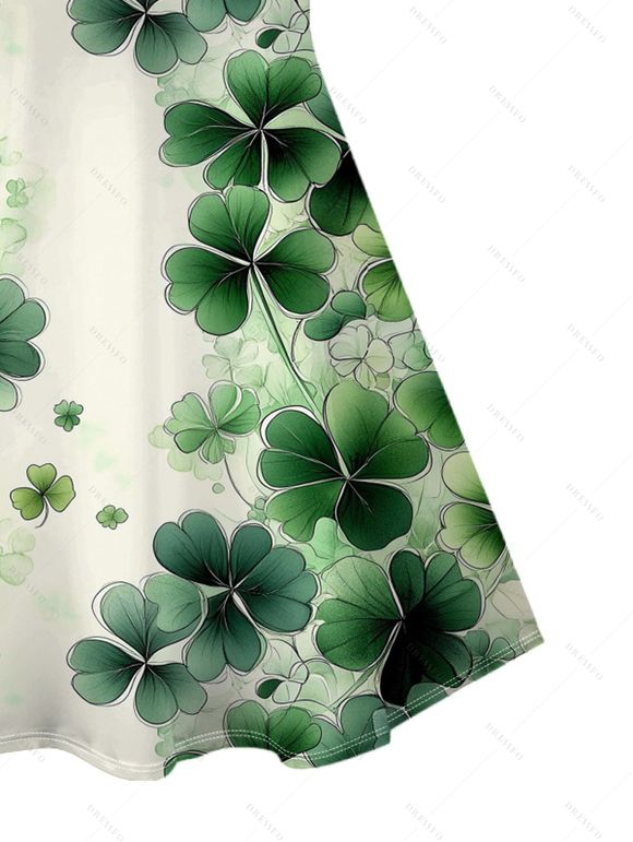 Robe de la Saint-Patrick à imprimé trèfle porte-bonheur aquarelle et bretelles à anneaux - Vert clair XXXXXL | US 20